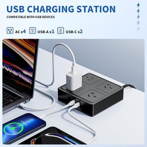 4つのコンセントと2つのUSBポートソケットコンセントを備えたマルチプロテクションau電源タップUSBポートを備えた20wpd充電器延長コード - Product Image 3