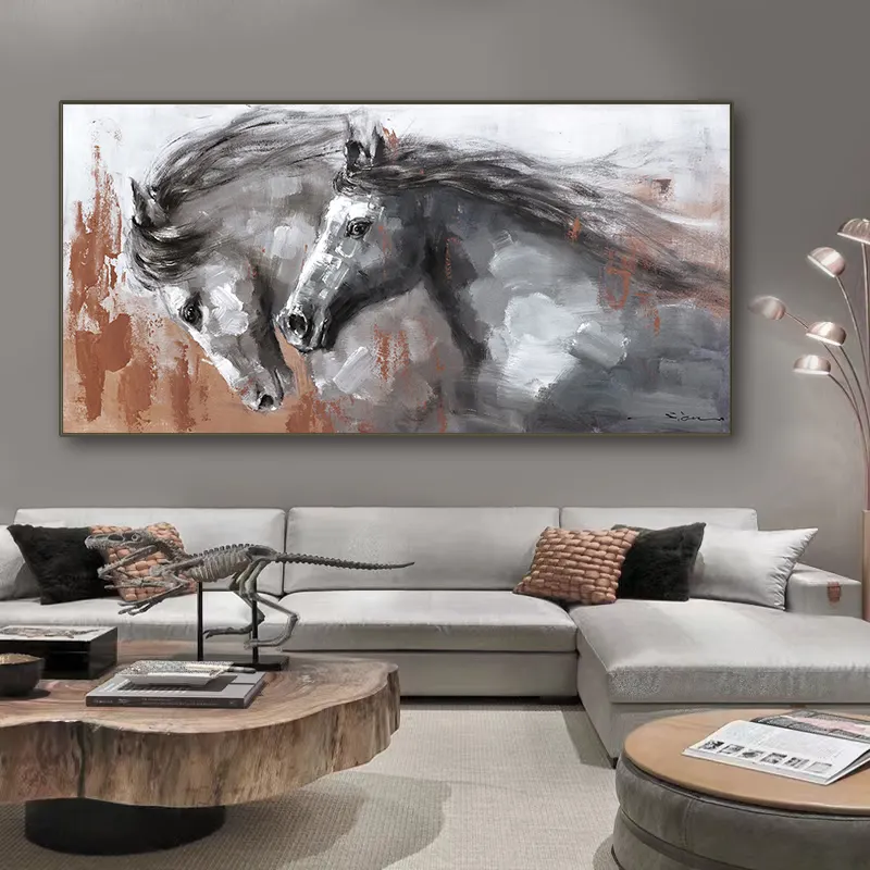 Pintura a óleo de animal abstrata para corrida, cavalo, tela impressora, pintada à mão, pintura acrílica para decoração de home office