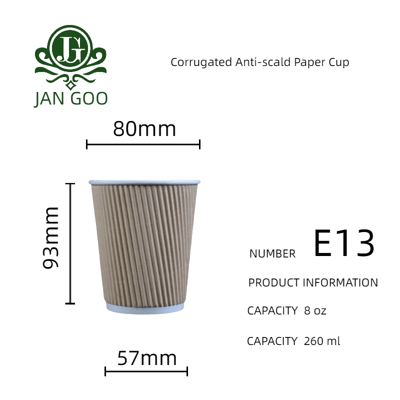 E13: tasse de papier ondulée de l'Anti-brûlure 8oz
