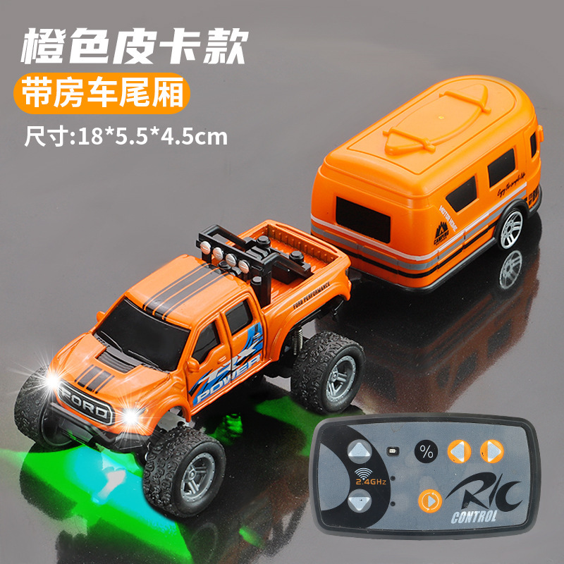 Mini coche de aleación con control remoto - Cabina naranja + remolque