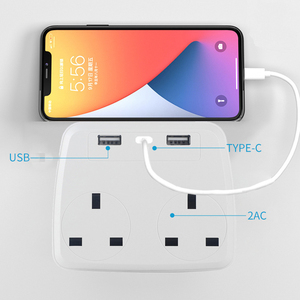 带USB C的双插头适配器，双向插头扩展多插座壁式充电器适配器，13A英国卧室3针电源插座 - Product Image 6