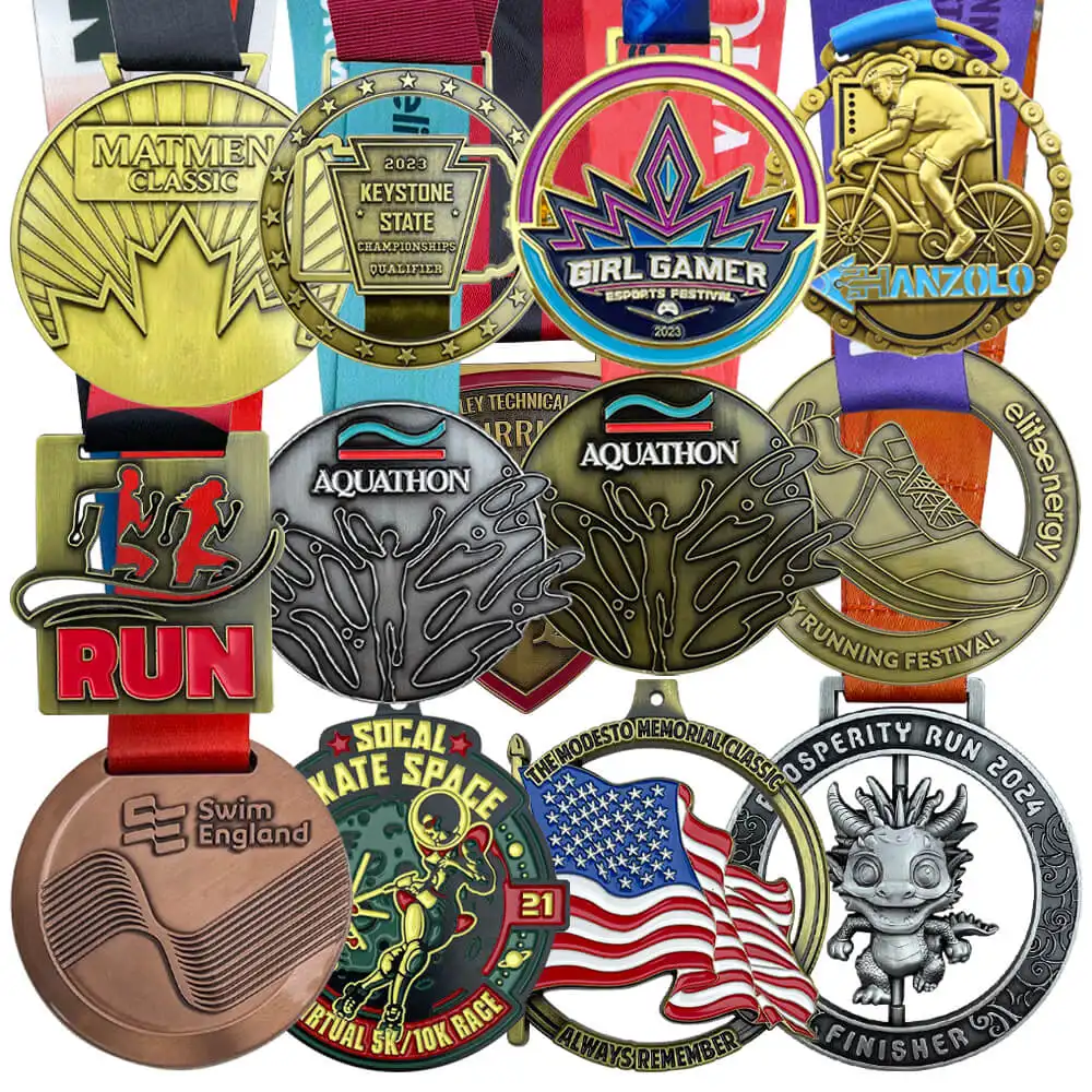 Produsen medali grosir desain murah Anda sendiri seng kosong paduan 3D emas penghargaan maraton berlari kustom logam olahraga medali