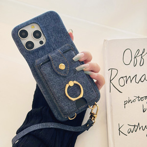 Klasik Denim doku telefon iphone için kılıf 16pro kart tutucu 15max halka standı 14 artı kordon 13 darbeye 12 koruyucu kapak - Product Image 2
