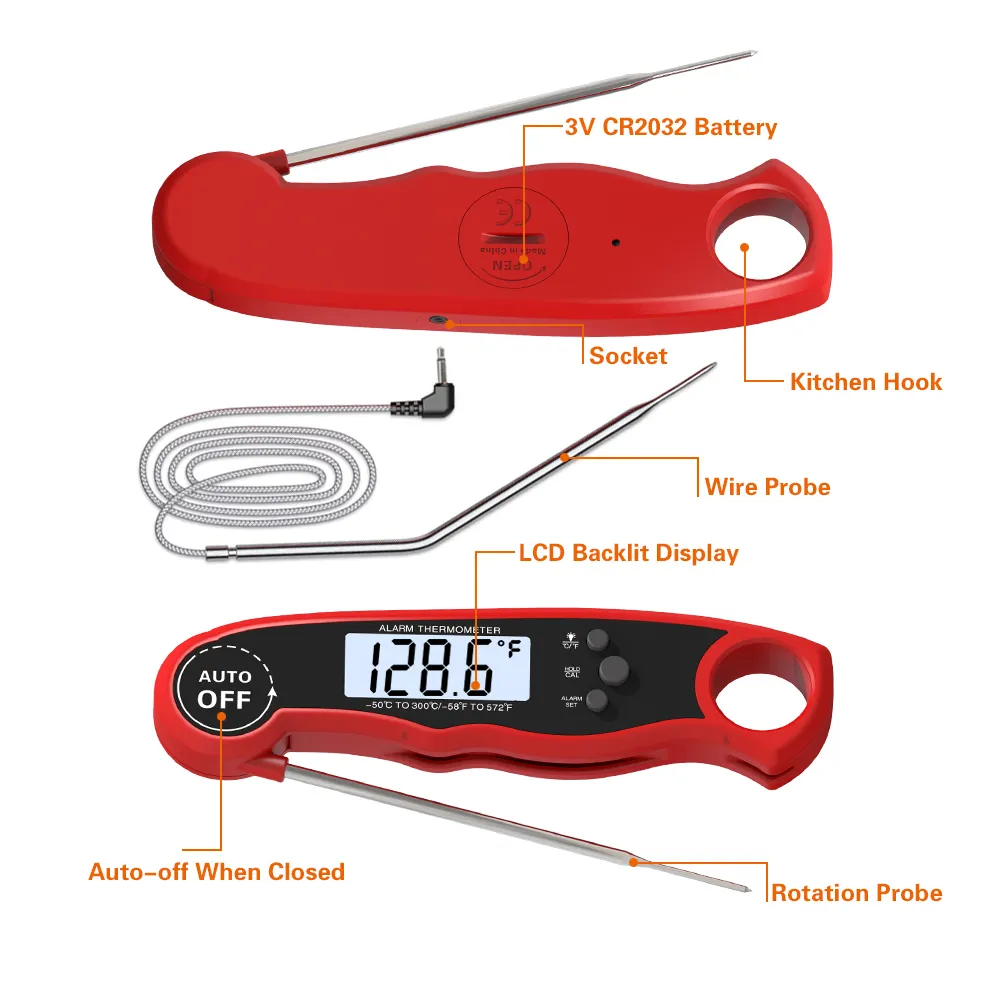 Bijgewerkt Nauwkeurige Vouwen Temperatuur Probes 2 In 1 Opvouwbare Vlees Koken Voedsel Thermometer Voor Keuken