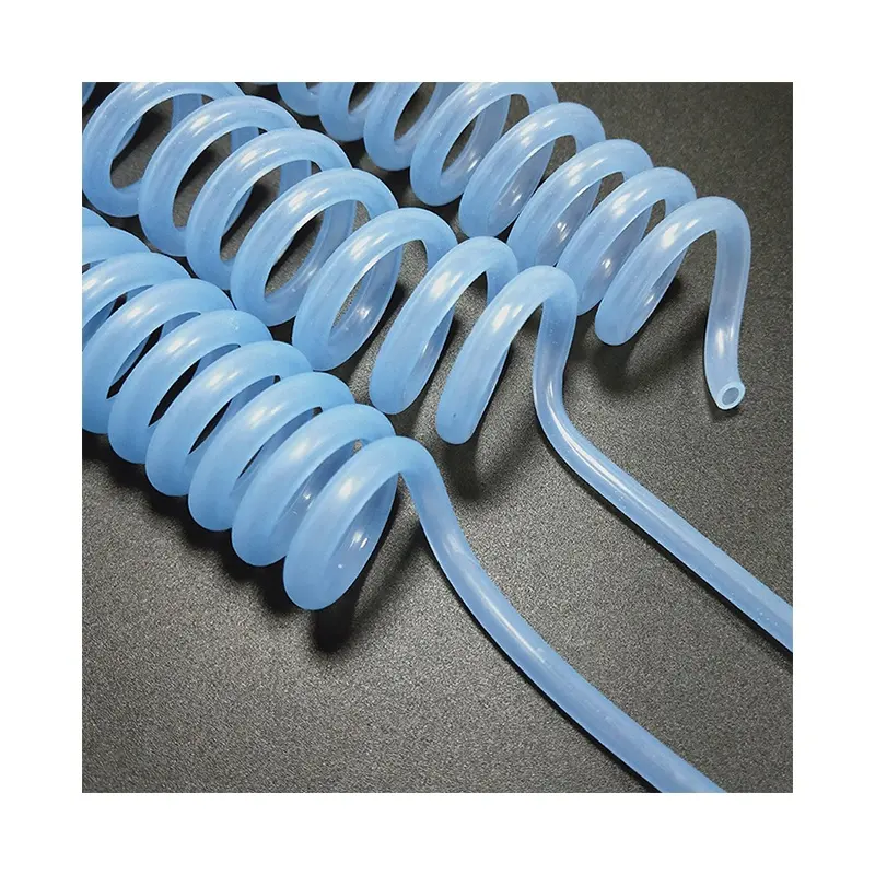 Tubos en espiral de silicona para uso médico, manguera de retroceso de grado médico, color azul, suministro de fábrica