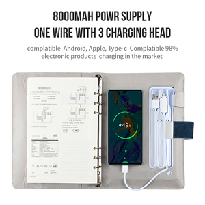 Cuaderno de cuero Pu A5 E, planificador diario inteligente con bloqueo de huellas dactilares con cargador inalámbrico, Powerbank, 8000mAh, disco U, cuaderno de negocios - Product Image 5