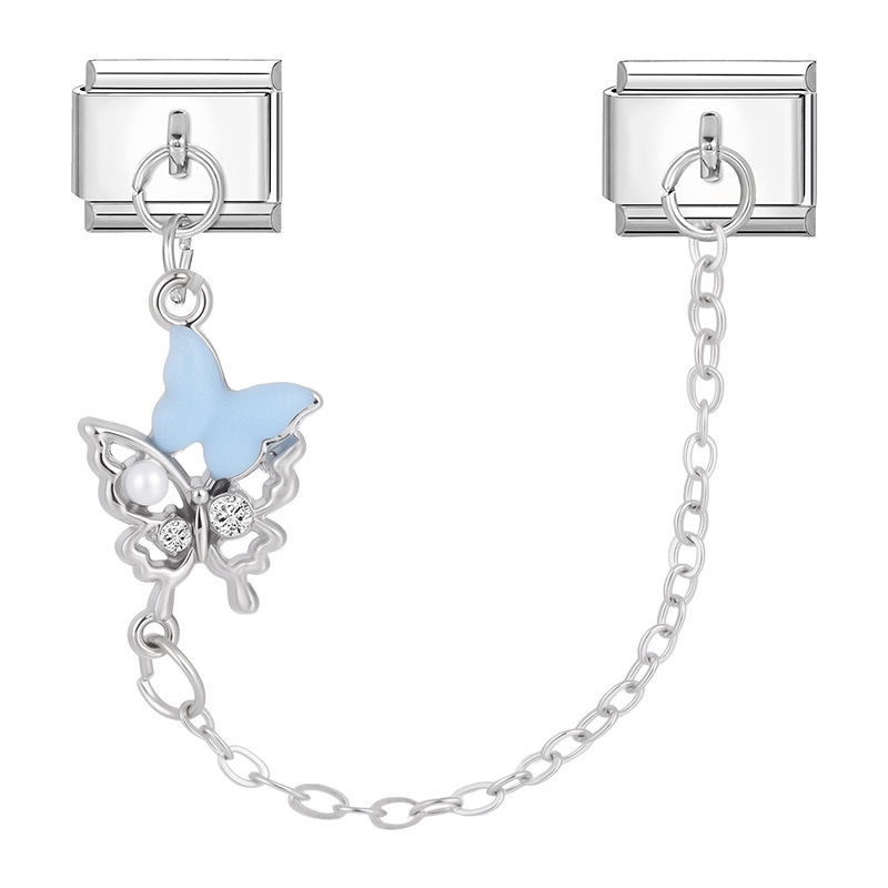 Pendentif double base acier-1 papillon bleu 1