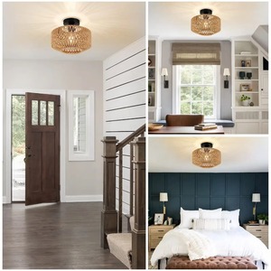 Kısılabilir LED ampul ile yatak odası için LED Modern Rattan tavan ışık el dokuma tavan ışık fikstürleri gömme montaj ışık - Product Image 3