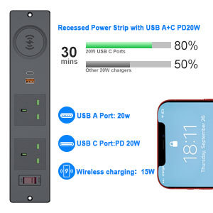 Neue 5-in-1-Multifunktions-Universal-Desktop-Buchse Eingebetteter USB A C PD 20W mit 15-W-Schnellladesteckdose - Product Image 2