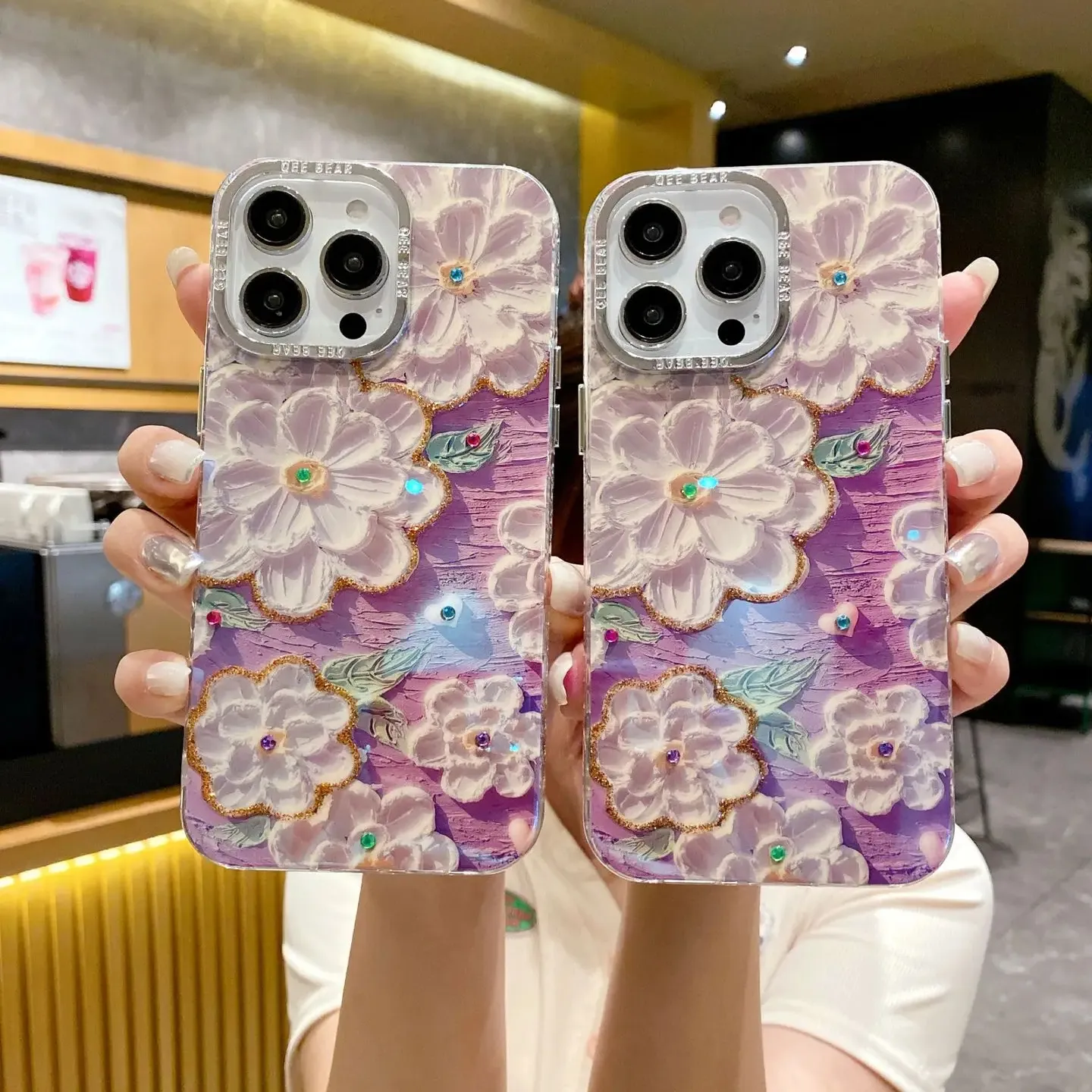 Funda de teléfono de PC con flores de Camelia y pintura al óleo Retro púrpura de sentido avanzado para iPhone 15 14 13 12 Plus/pro Max