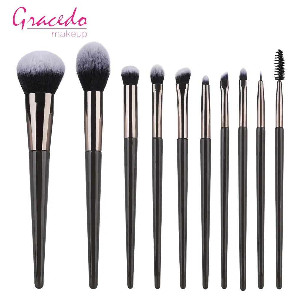 Gracedo 10 Pcs Hoge Kwaliteit Make-Up Borstel Set Koffie Handvat Pistool Kleur Buis Cosmetische Elegante Glitter Luxe Bling Make-Up Borstel