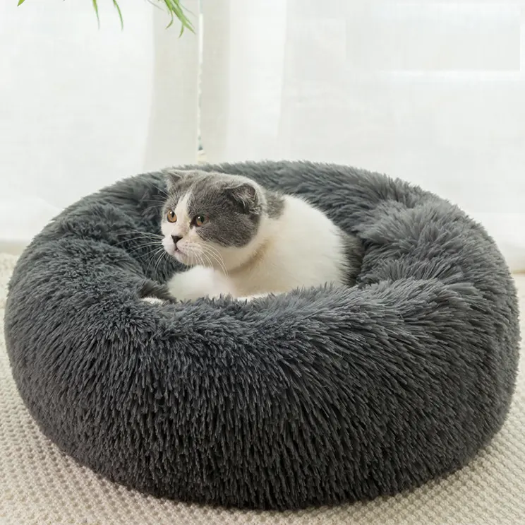 Large Luxury Dog Bed Plush Pet Bed Long Wool Round Dog House Cat Mat Washable Cat Bed