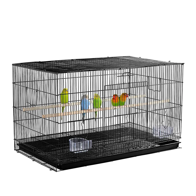 Pet kuş siyah kanarya seyahat Metal tel yetiştiriciliği papağan güvercin Lovebird için büyük kuş uçuş kafesi