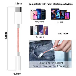 适用于手机的尼龙编织USB C至3.5毫米辅助适配器15 16 USB C至3.5插孔音频电缆转换器安卓耳机适配器 - Product Image 4