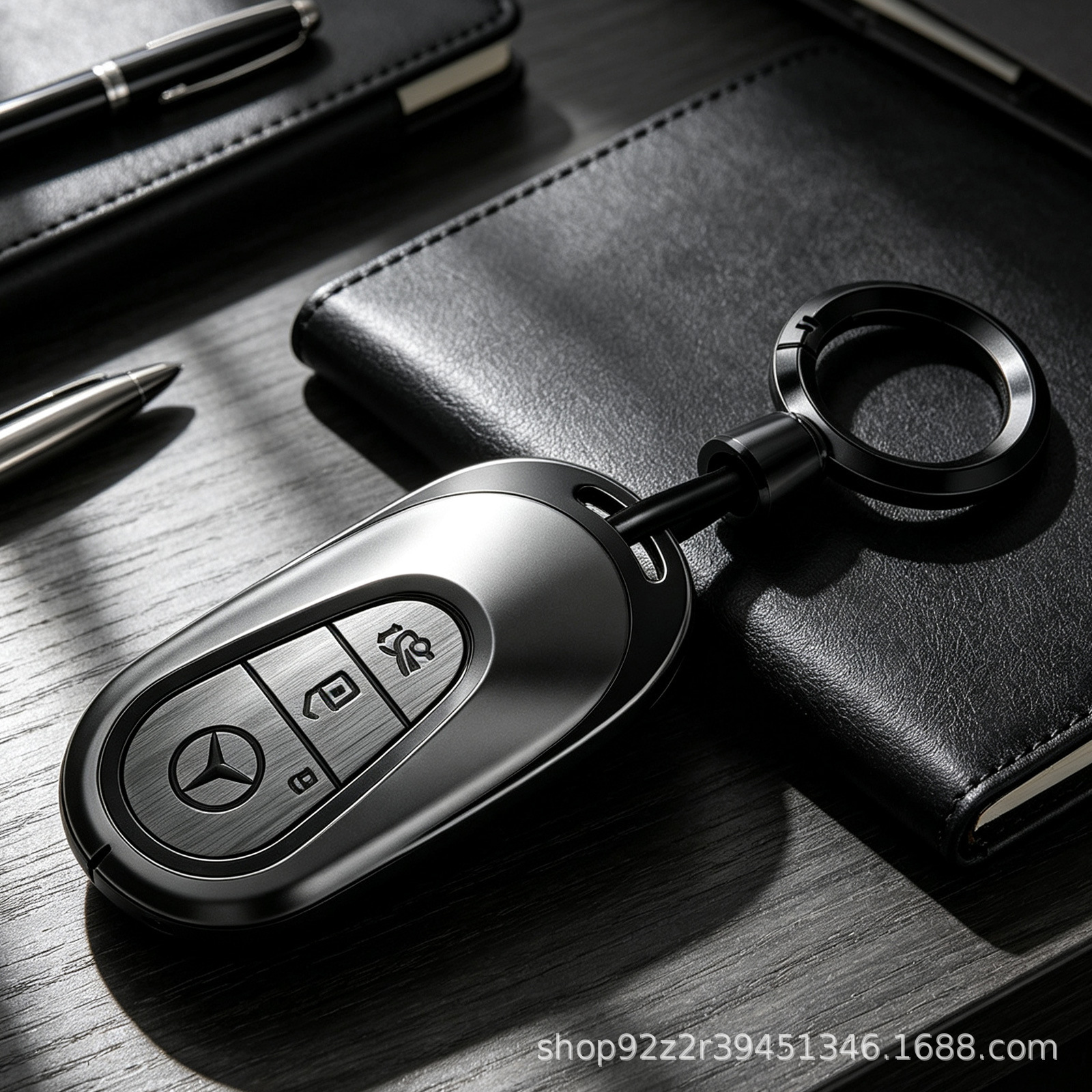 Model c gunmetal finish-black wood grain key case with clip