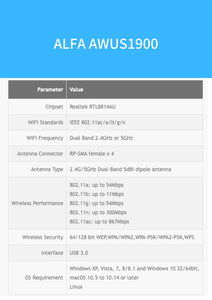 Originale ALFA AWUS1900 RTL8814AU chip per Mac Linux Kali Raspberry Pi GEEKS rete HACKER Wifi Link Taiwan - Product Image 6