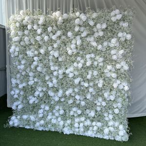 W-FW003ウェディングレッドロールアップフラワーウォール8ft X 8ftバックドロップフラワーウォール3D人工フラワーウォールパネル5dパーティーデコレーション用