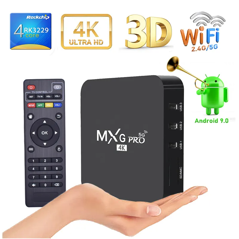 Dispositivo de TV inteligente MXG PRO, decodificador personalizado de alta calidad, 1GB, 8GB, 2GB, 16GB, RK3229, WIFI 5G, Android, 4K