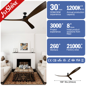 1stshine 100英寸风扇天花板学校大智能木质大吊扇带遥控器 - Product Image 3