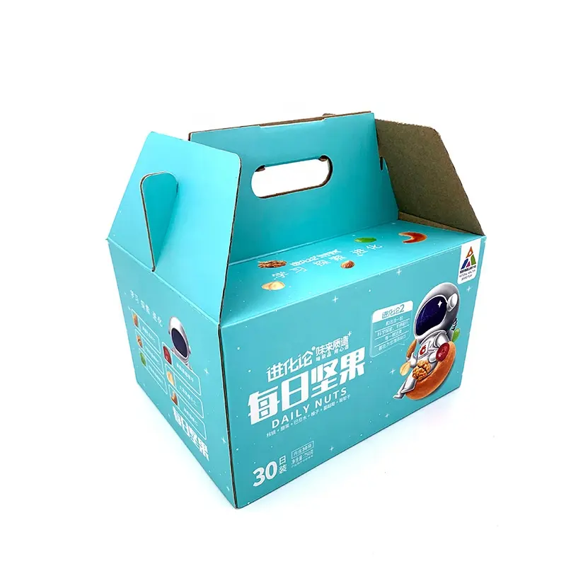 Бумажная упаковочная коробка с логотипом на заказ, гофрированная картонная подарочная коробка для упаковки фруктов с ручкой