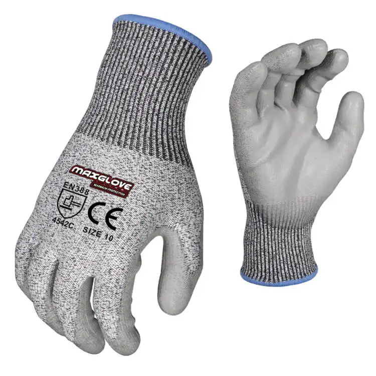 MaxiPact sarung tangan rajut HPPE Anti-Cut PU HPPE Logo kustom En388 Level 5 peralatan pelindung diri tahan potong sarung tangan kerja keselamatan