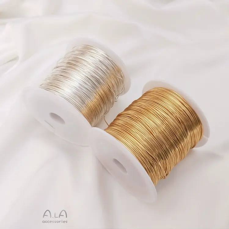 ลวดทองแดงทองเหลืองชุบทอง14K สำหรับทำสร้อยข้อมือสร้อยคอแบบทำมือเครื่องประดับงานหัตถกรรมสายลวดร้อยลูกปัด