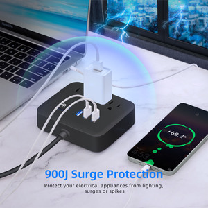 2024新批发电气3插座电源板，带3个Usb A端口110V智能充电输出扁平美国插头扩展插座