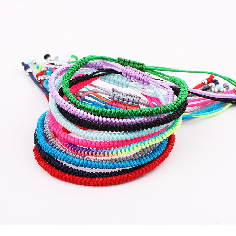 Pulseira colorida trançada para mulheres e homens, bracelete ajustável de arco-íris com cordão de fluorescência