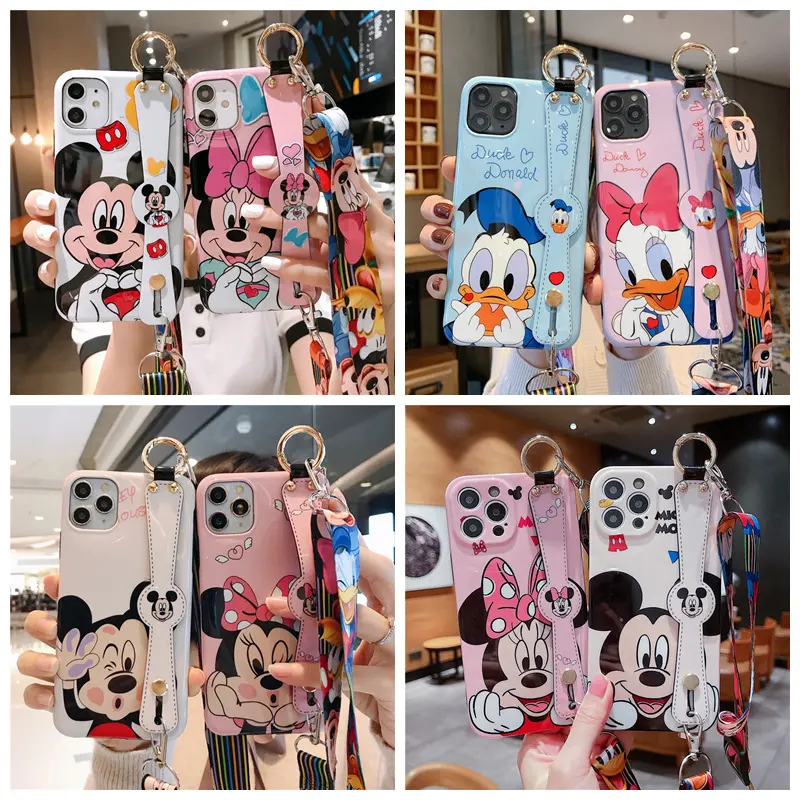 เคสโทรศัพท์ลายมิกกี้มินนี่การ์ตูนน่ารักสุดหรูสำหรับ iPhone 14 13 PRO MAX XR 12 11พร้อมสายคล้อง