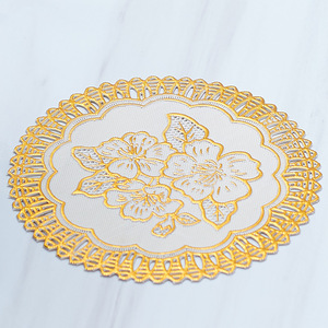 环保聚氯乙烯圆形矩形烫金金银山茶花图案隔热桌垫杯垫 - Product Image 1