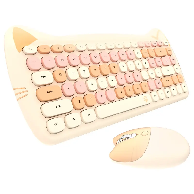 Mini 78 tuşları daktilo yeni şık Retro yuvarlak klavye multimedya renkli kablosuz klavye ve fare
