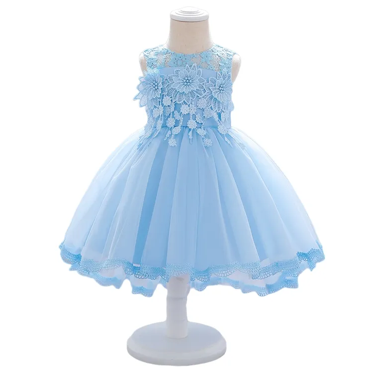 Vestido de encaje para niñas, flor, perla, vestido de un año de edad, vestido de bebé, niño, niña, Princesa, tren, deseo