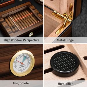 Cigarloong yüksek kalite klasik büyük kapasiteli doğal renk sedir ağacı higrometre ve yuvarlak nemlendirici ile neme - Product Image 5