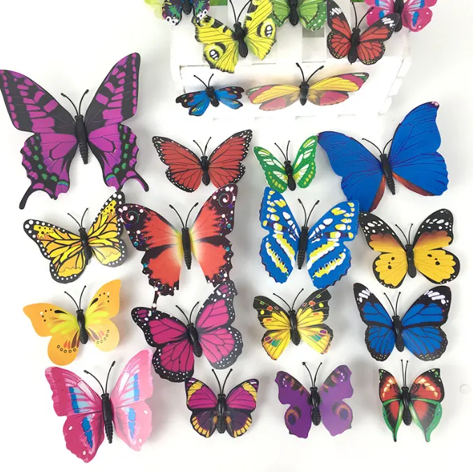 PVC Plastic 3D Artificial Butterfly Simulation Luminous Butterflies with Brooch Clip Magnet Double-Sided Tape for Decoration