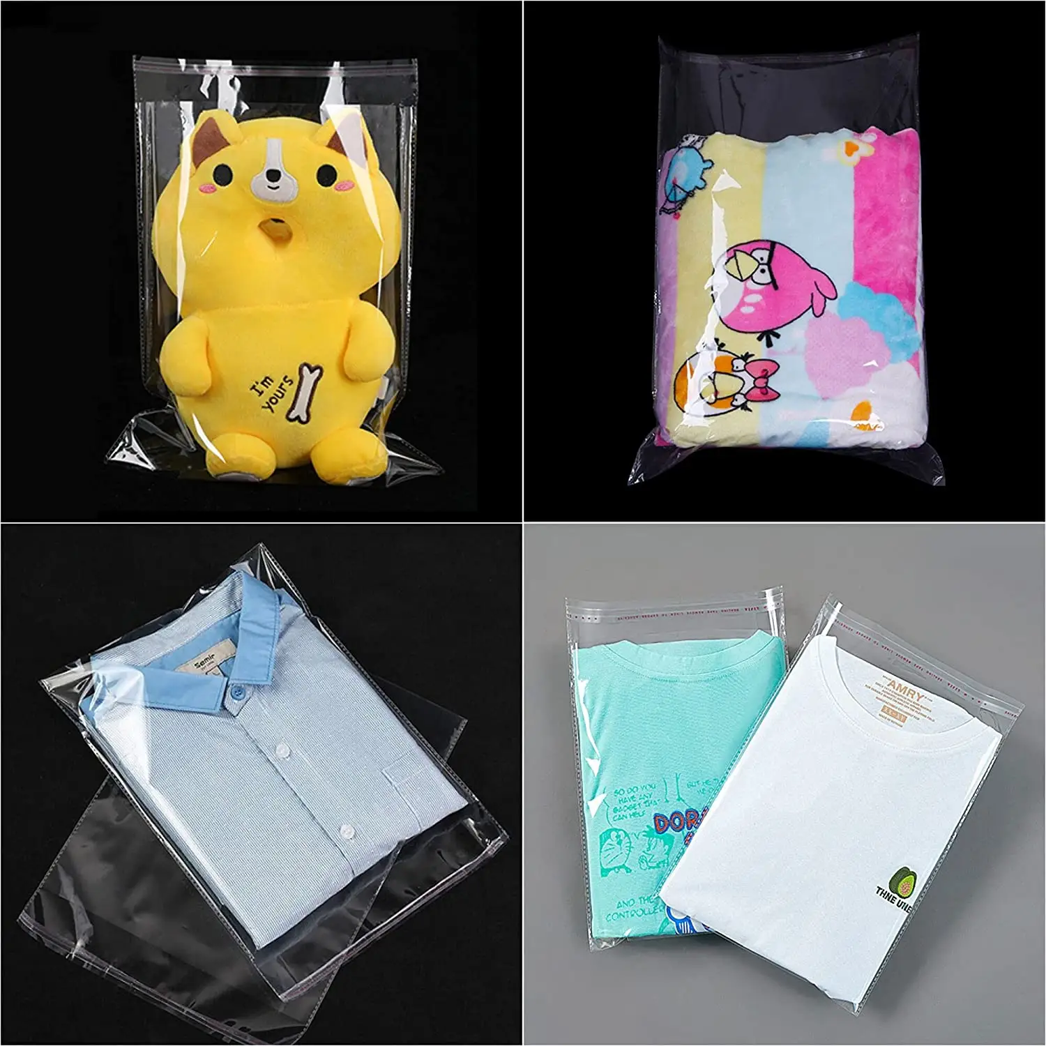 Cheap T Shirt OPP Plastic Gift Bag With Cellophane Clear Transparent Self Adhesive Seal CPP PE OPP Bopp Clothes Packaging Bag