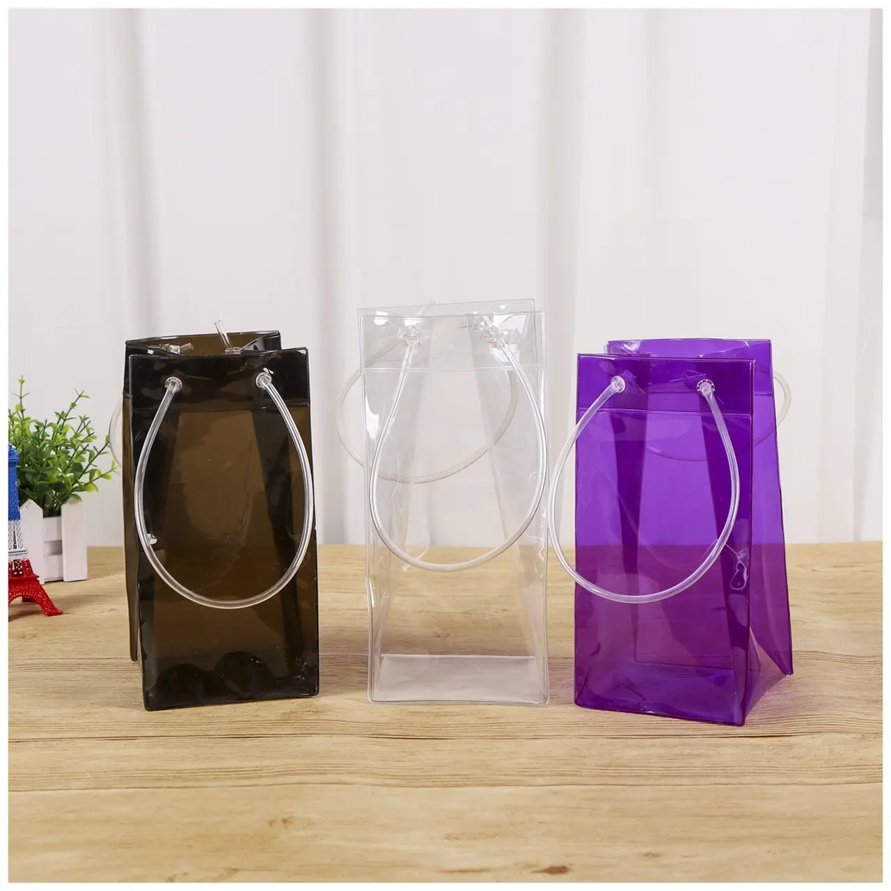 Nouvelle impression couleur Transparent PVC Champagne sacs vin sac de glace pochette à vin sac isotherme avec poignée