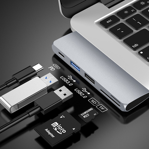 5 em PD 1 <span class=keywords><strong>USB</strong></span>-C Tipo C Adaptador Hub <span class=keywords><strong>com</strong></span> Leitor de Cartão Portas <span class=keywords><strong>USB</strong></span> para Macbook iPad Huawei Tipo de Carga C Dispositivos