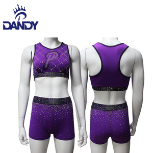 High Quality Cheerleading Practice Wears Custom Sparkly Purple Exercise Train Crystal <strong>Cheer</strong> Tops and Shorts for Youth - Product Image 2