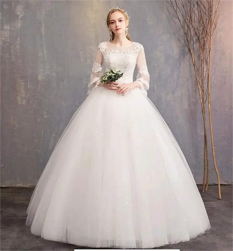 शादी की पोशाक 2024 नई वन-लाइन शोल्डर स्लीव वाली दुल्हन की शादी की यार्न फ्लोर बड़े आकार की स्लिमिंग शादी की पोशाक