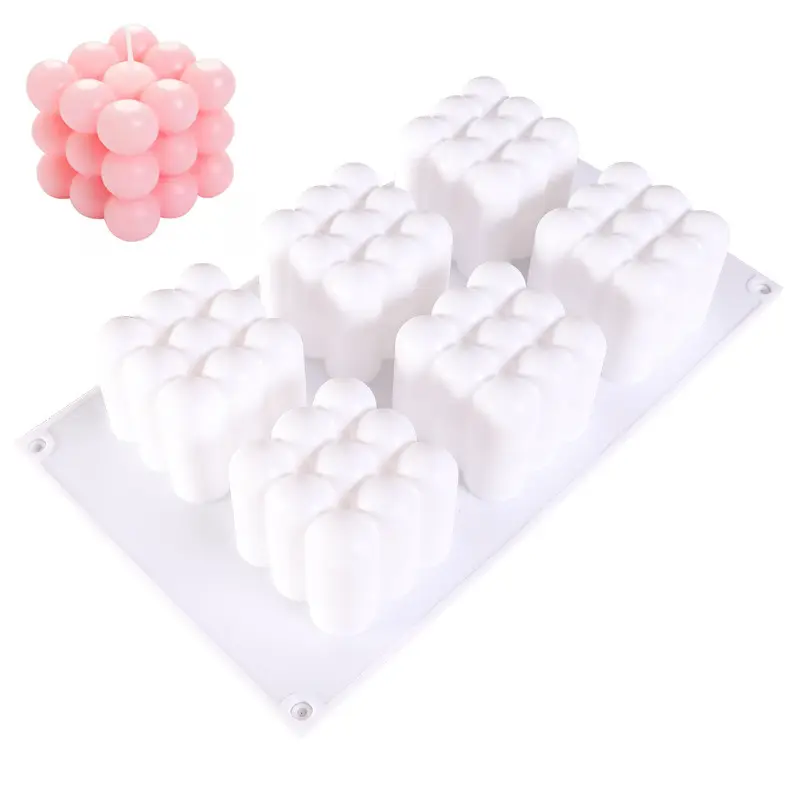 Atacado baixo preço 6-Cavity 3D Magic Cube Bubble Candle Soap Silicone Mold Para Diy Fazendo Vela