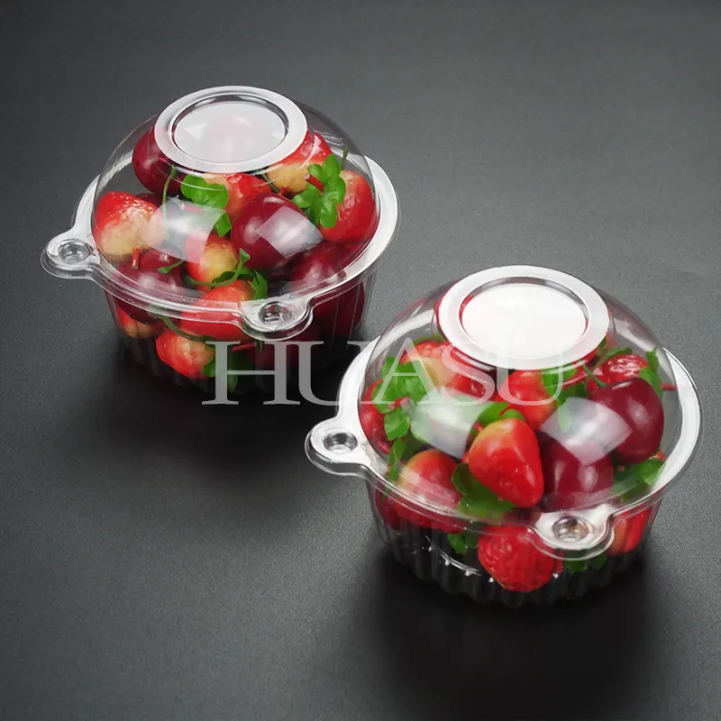Contenedor de embalaje de concha de fruta Caja de embalaje de ensalada de frutas y verduras con tapa Transparente R-pet Plástico Comida PET Pastel Aceptar