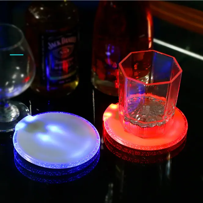 Posavasos con impresión personalizada Led para bebidas, posavasos de plástico acrílico para botellas de vino, posavasos desechable con logotipo