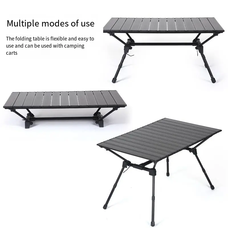 휴대용 캠핑 롤업 테이블 테이블 테이블 탑 알루미늄 현대 블랙 메탈 야외 가구 접이식
