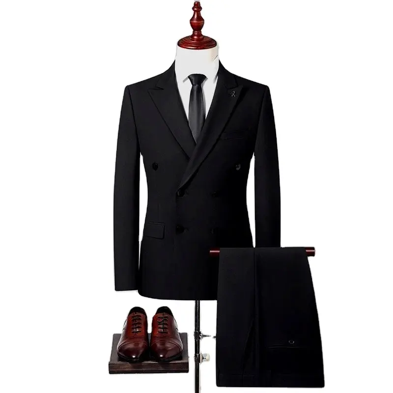 2023 nuevo traje negro de doble botonadura para hombres, moda de negocios, boda, vestido de padrino, ropa profesional para ir a trabajar