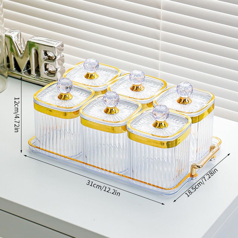 Transparent square jar with 6 compartments - large diamond handle