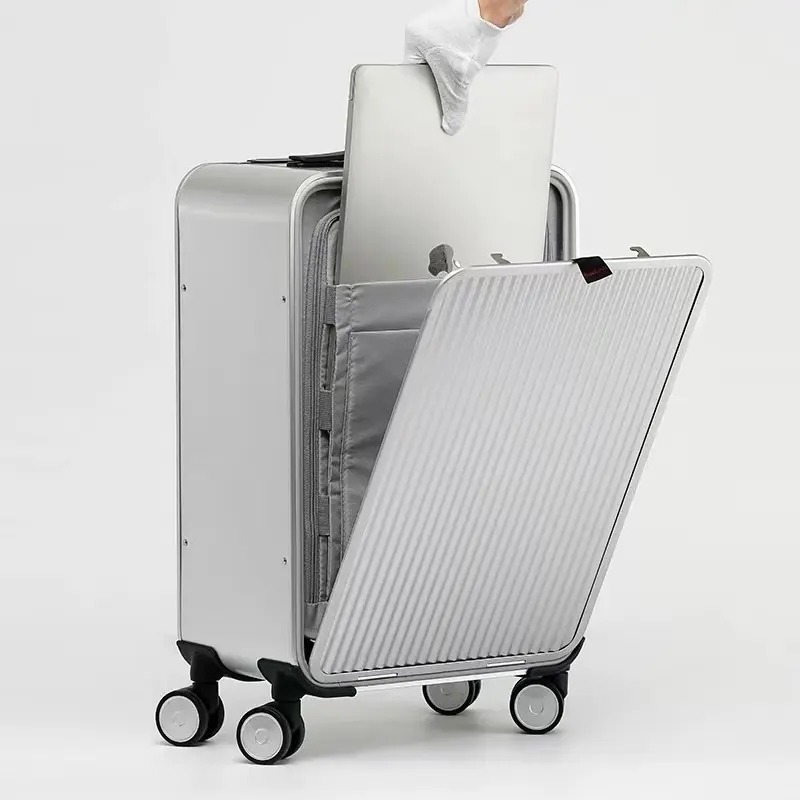 العلامة التجارية الجديدة الجبهة جيب كامل سبائك الألومنيوم عربة حقيبة على ترحيل السفر الأمتعة حقيبة حقيبة سفر