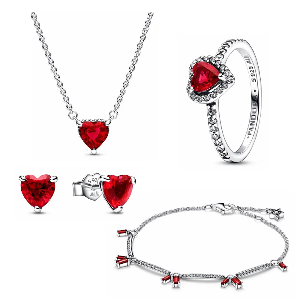 Fábrica s925 plata brillante rojo corazón ajuste encanto colgante Original pulsera DIY joyería mujer regalo del Día de San Valentín