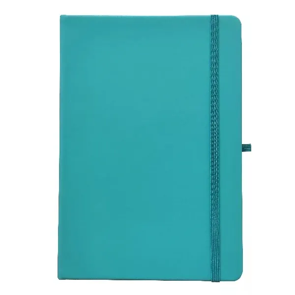 A5 Teal warna pribadi berjajar pesanan bulanan harian kulit PU sampul keras perencana notebook jurnal dengan pita elastis