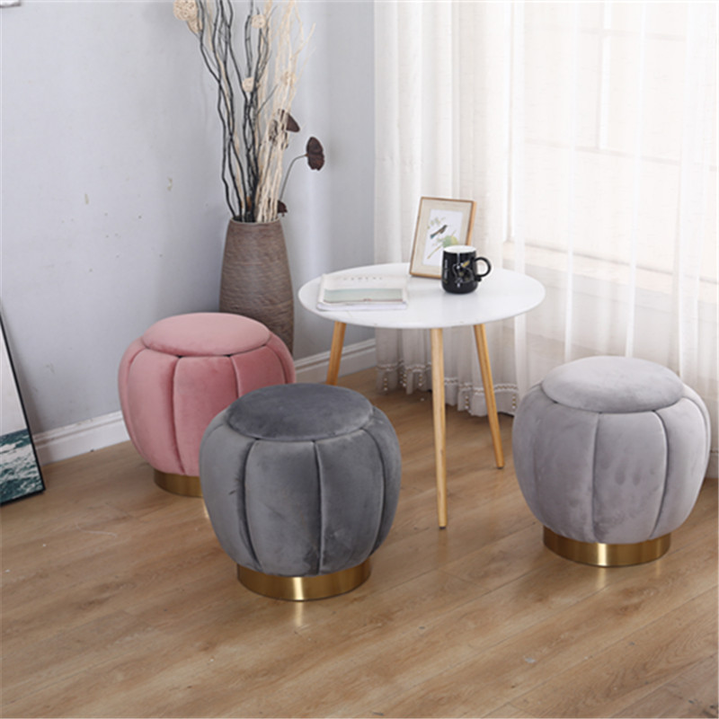 Modern Velvet Pouf Round Tufted Storage Ottoman With Gold Base