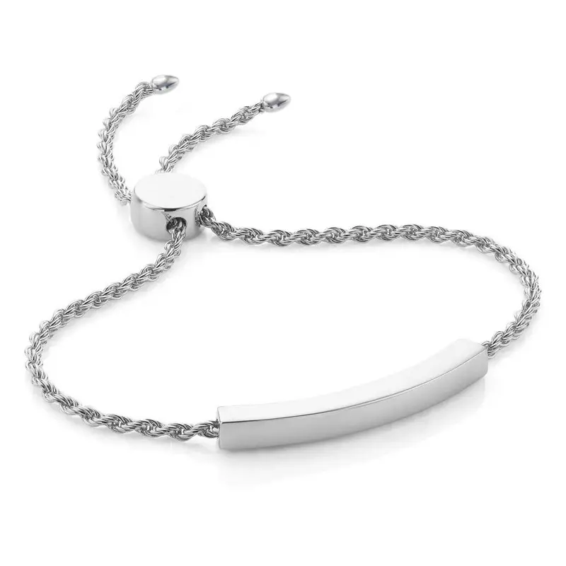 Acero inoxidable chapado en oro en blanco encanto grabado barra brazalete pulsera joyería para mujeres niñas deslizante cierre ajustable